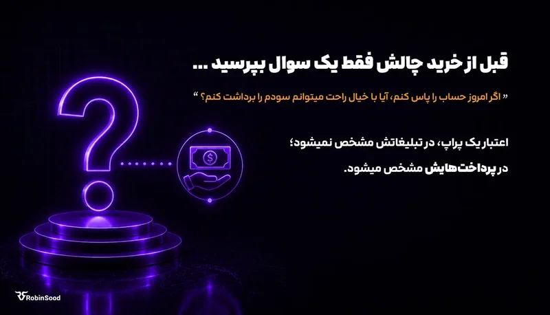 علامت سؤال نئونی با متن «قبل از خرید چالش فقط یک سؤال بپرسید…»