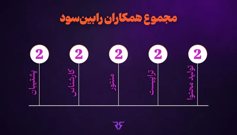 اینفوگرافیک «مجموع همکاران رابینسود» در پشتیبانی، کارشناسی، منتور، تراپیست و تولید محتوا