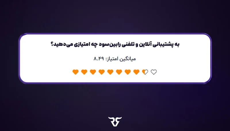 کارت نظرسنجی «به پشتیبانی آنلاین و تلفنی رابین‌سود چه امتیازی می‌دهید؟» با میانگین ۸٫۴۹