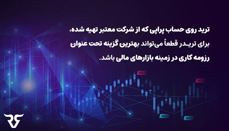 زمینه بنفش با متن «ترید روی حساب پراپی که از شرکت معتبر تهیه شده می‌تواند بهترین رزومه کاری باشد»
